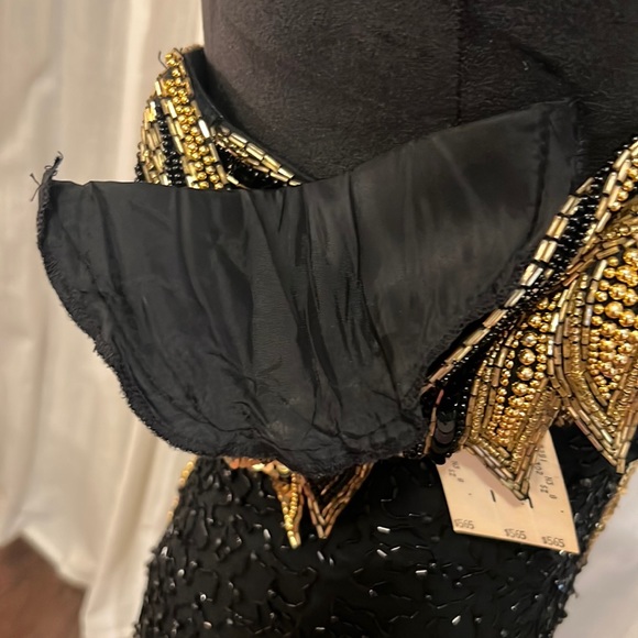 BLACK TIE black & gold beaded formal gown vintage womens dress zipper back NWT 8 - Picture 9 of 17
